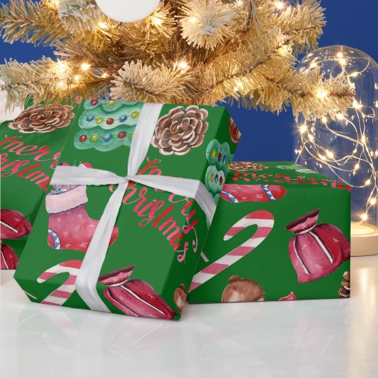 Kerstsnoep en -decoraties Groen Cadeaupapier (Feestdagen)