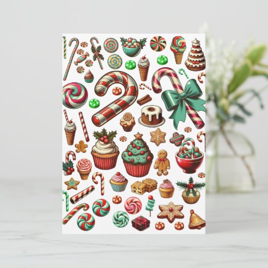 Kerstsnoep en zoete lekkernijen clipart  feestdagenkaart (Staand voorkant)