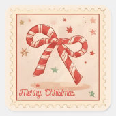 Kerstsnoep strik Merry Christmas Vierkante Sticker (Voorkant)