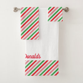 kerstSnoep Stripe naam Monogram handdoekset Bad Handdoek