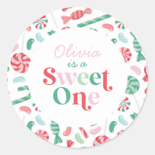 Kerstsnoep Zoete Eén Eerste Verjaardag Ronde Sticker