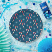 kerstsnoepjes en sneeuwvlokken, blauw papieren bordje (Feest)