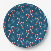 kerstsnoepjes en sneeuwvlokken, blauw papieren bordje (Voorkant)