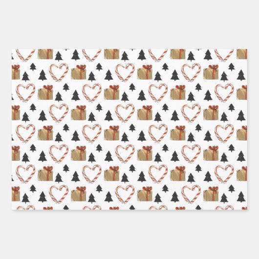 kerstsnoepjes, harten, bomen en cadeautjes inpakpapier vel (Voorkant 3)