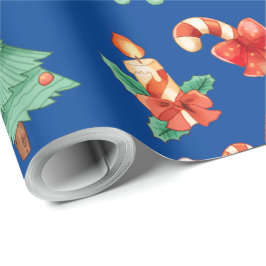 kerstsnoepjes, kaarsen en bomen cadeaupapier