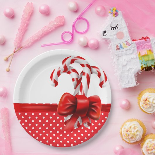 kerstsnoepjes met rode en witte Stippen Papieren Bordje (Feest)