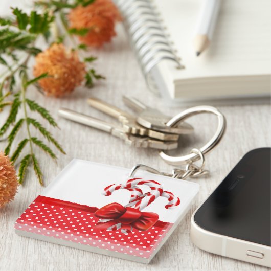 kerstsnoepjes met rode en witte Stippen Sleutelhanger (Voorkant Rechts)