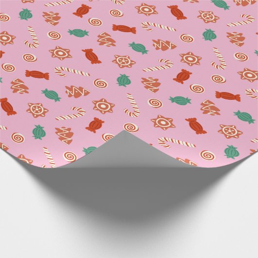 kerstsnoepjes - roze cadeaupapier (Hoek)