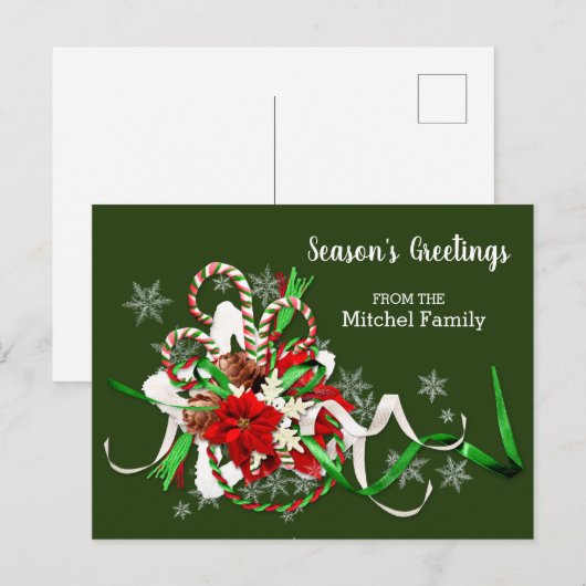 kerstsnoepkanen en Poinsettia Seizoen Briefkaart (Voorkant / Achterkant)
