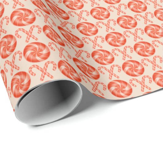 kerstsnoepkanen en Snoep Peppermint Pattern Cadeaupapier (Rol Hoek)