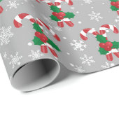 kerstsnoepkanen, Holly- en Snowflakes Cadeaupapier (Rol Hoek)