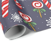 kerstsnoepkanes Holiday Lollipops Snowflakes Cadeaupapier (Rol Hoek)