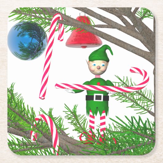 kerstsnoepriet Elf Kartonnen Onderzetters (Voorkant)