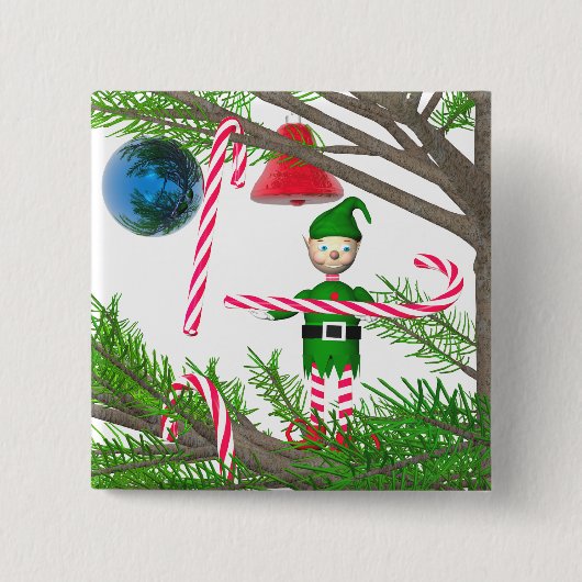 kerstsnoepriet Elf Vierkante Button 5,1 Cm (Voorkant)
