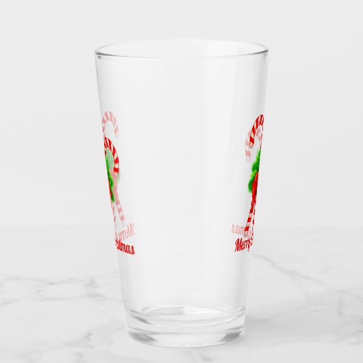 kerstsnoepriet en rood lintje op maat glas (Rechts)
