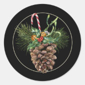 kerstsnoepsuikerriet en Pinecone Ronde Sticker (Voorkant)