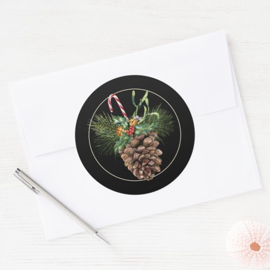 kerstsnoepsuikerriet en Pinecone Ronde Sticker (Envelop)