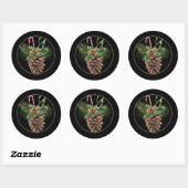 kerstsnoepsuikerriet en Pinecone Ronde Sticker (Vel)