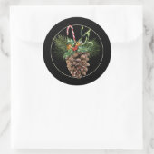 kerstsnoepsuikerriet en Pinecone Ronde Sticker (Tas)