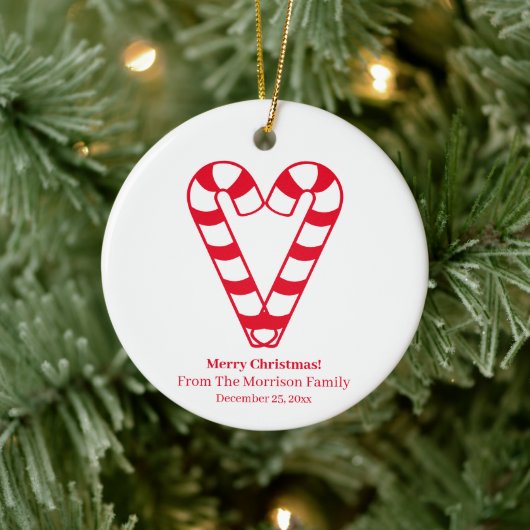 kerstsnoepsuikerriet rood, wit, met speciale verme keramisch ornament (Boom)