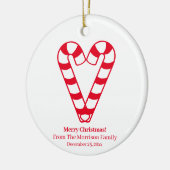kerstsnoepsuikerriet rood, wit, met speciale verme keramisch ornament (Links)