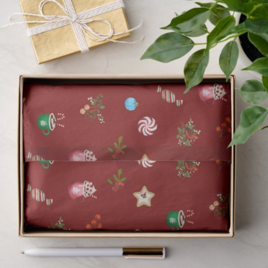 kerstsnoeren en Mokken met warme chocolade Tissuepapier (Geschenk)