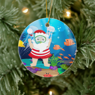 kerstsnorkelende kerstman keramisch ornament