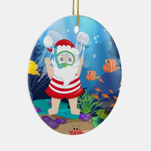 kerstsnorkelende kerstman keramisch ornament (Rechts)