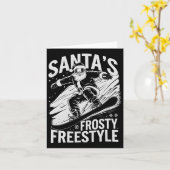 Kerstsnowboarder Santa Snowboarder Kerstman Fr Kaart (Gele Bloem)