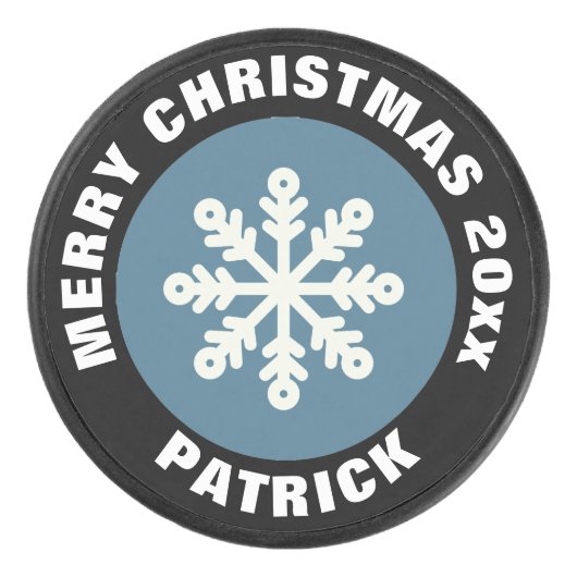 Kerstsnowflake Blue en White Hockey Puck (Voorkant)