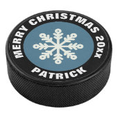 Kerstsnowflake Blue en White Hockey Puck (3/4)