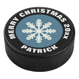 Kerstsnowflake Blue en White Hockey Puck
