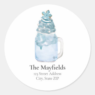 kerstsnowflake Blue Milkshake-adres Ronde Sticker