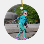 kerstsnowflake Cute Ballerina Foto Blue Keramisch Ornament (Voorkant)