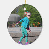 kerstsnowflake Cute Ballerina Foto Blue Keramisch Ornament (Links)