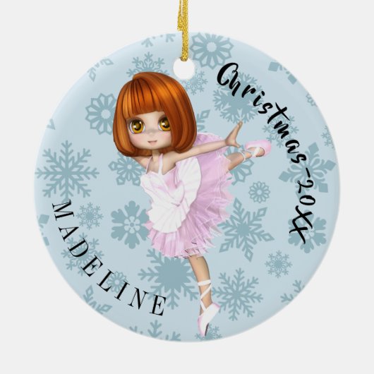 kerstsnowflake Cute Ballerina Foto Blue Keramisch Ornament (Achterkant)