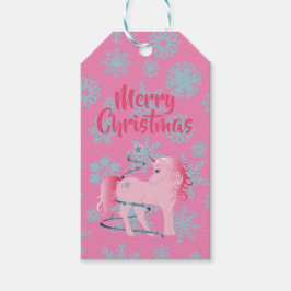 kerstsnowflake Cute Pink Unicorn Cadeaulabel