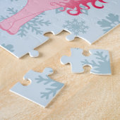 kerstsnowflake Cute Unicorn Blue Roze Legpuzzel (Zijkant)