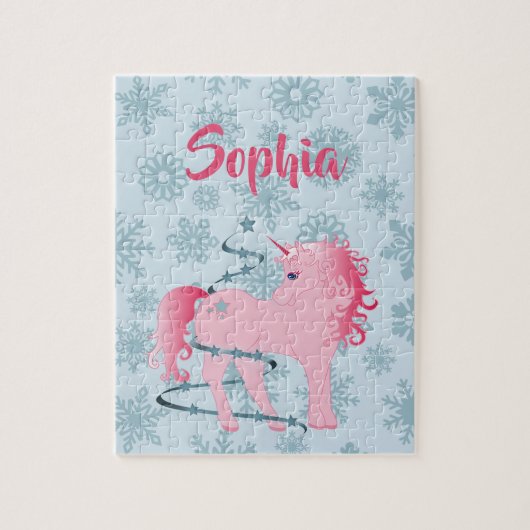 kerstsnowflake Cute Unicorn Blue Roze Legpuzzel (Verticaal)