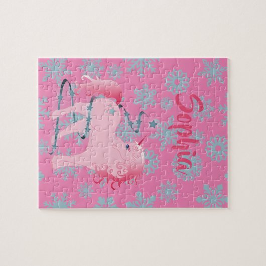 kerstsnowflake Cute Unicorn Pink Legpuzzel (Horizontaal)