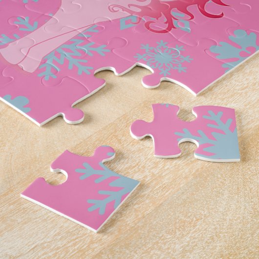 kerstsnowflake Cute Unicorn Pink Legpuzzel (Zijkant)