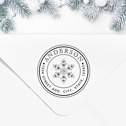 Kerstsnowflake Familienaam Circular Address Rubberstempel