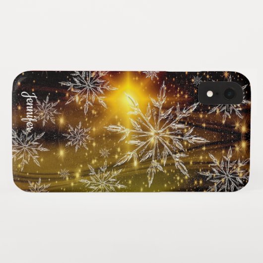 Kerstsnowflake Gold Black - Aangepaste naam Case-Mate iPhone Case (Achterkant (horizontaal))