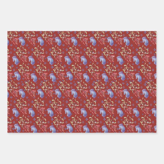 Kerstsnowflake, Mittens en Mistletoe Pattern Inpakpapier Vel (Voorkant)