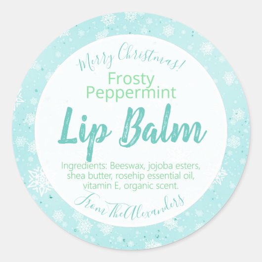 kerstsnowflake peppermint lip-balsetiketten ronde sticker (Voorkant)