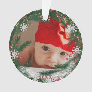 *~* kerstsnowflake PHOTO Baby AP44 sneeuwMan Ornament