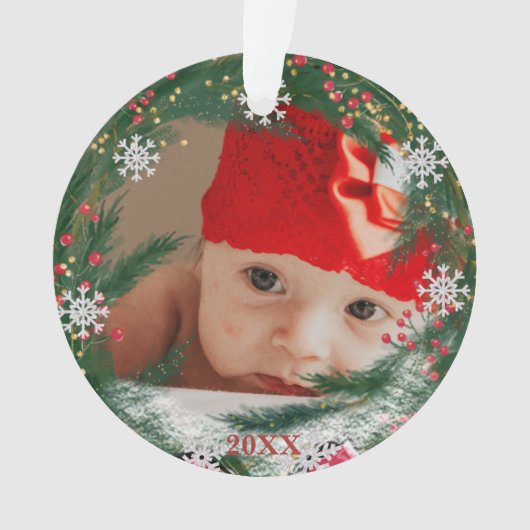 *~* kerstsnowflake PHOTO Baby AP44 sneeuwMan Ornament (voorkant)