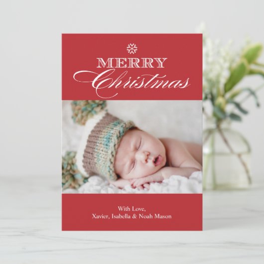 kerstsnowflake | Rood Feestdagenkaart (Staand voorkant)