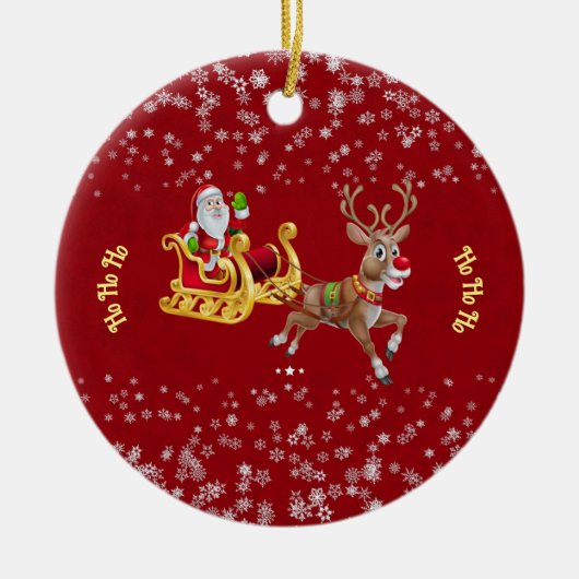 kerstsnowflake Santa Ho Ho Reindeer Sleigh Keramisch Ornament (Voorkant)