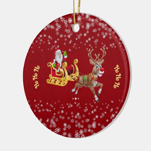 kerstsnowflake Santa Ho Ho Reindeer Sleigh Keramisch Ornament (Links)